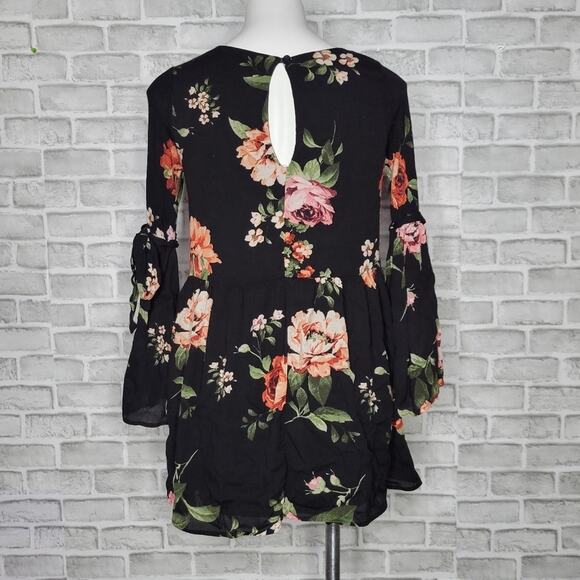 Altar'd State Black Floral Bell Sleeve Mini Dress, size Small - Picture 4 of 5